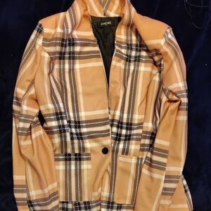 CHICME Tan Plaid Single-Button Blazer
